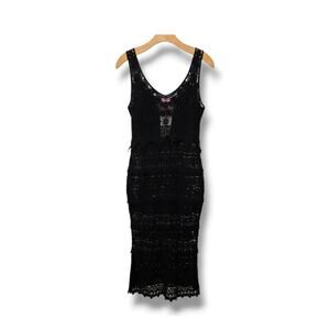 Somya Collection Black Crochet Sleeveless Midi cover up Dress – One Size